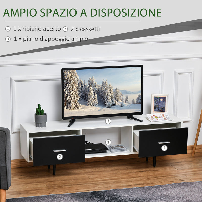 Mobile TV in Legno Truciolato e Metallo 140x30x42 cm Bianco e Nero-4