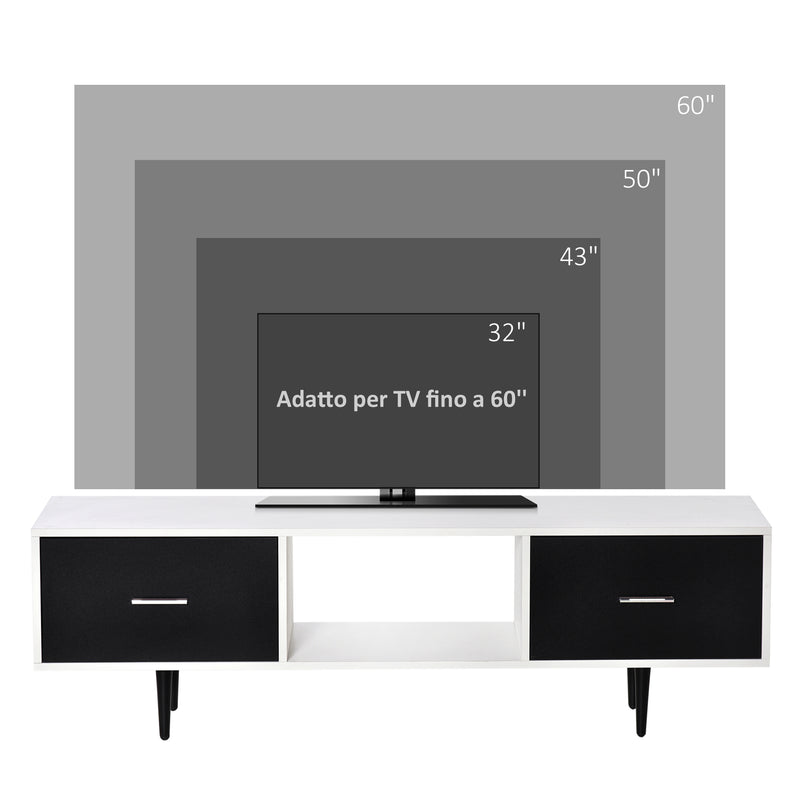 Mobile TV in Legno Truciolato e Metallo 140x30x42 cm Bianco e Nero-6