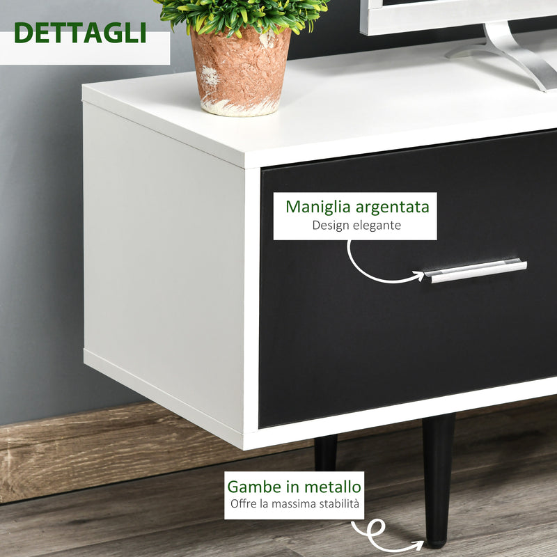 Mobile TV in Legno Truciolato e Metallo 140x30x42 cm Bianco e Nero-7