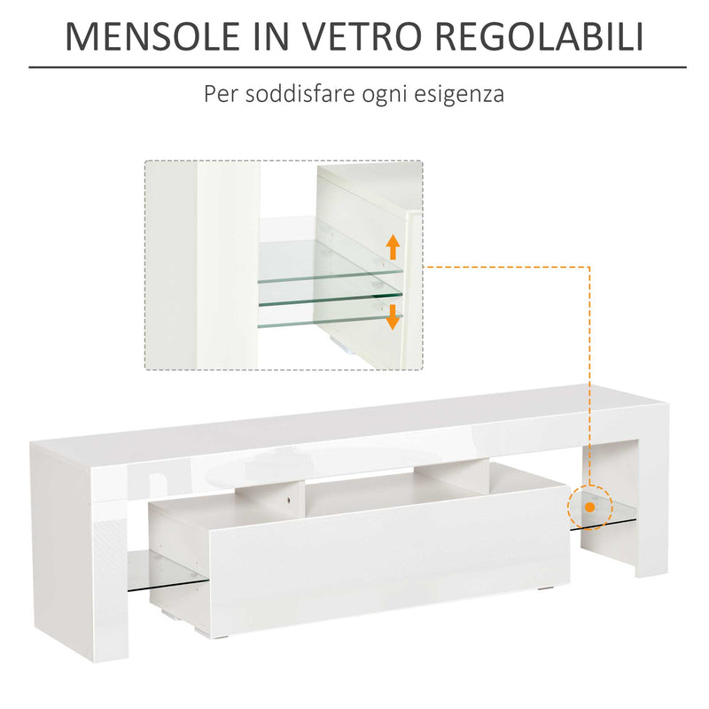 Mobile TV con Luci a LED 160x35x45 cm per TV fino a 65 Bianco-5