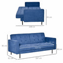 Divano Letto 3 Posti 187x91x85 cm in Tessuto Blu-3