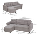 Divano Letto 3 Posti con Chaise Longue Contenitore 217x134x85 cm in Tessuto Effetto Lino Grigio-3