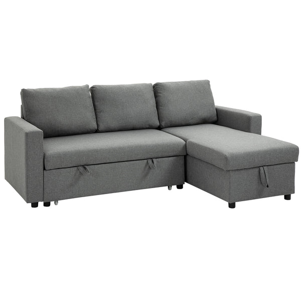 Divano Letto 3 Posti con Chaise Longue Contenitore 211,5x146x85 cm in Tessuto Effetto Lino Grigio online