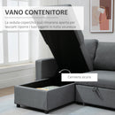 Divano Letto 3 Posti con Chaise Longue Contenitore 211,5x146x85 cm in Tessuto Effetto Lino Grigio-4