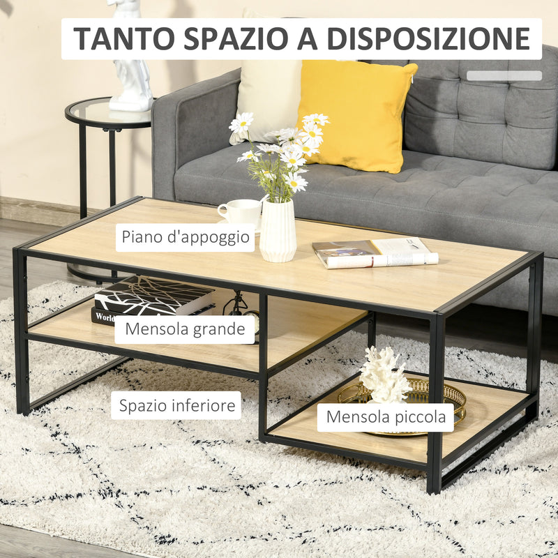 Tavolino da Caffè 3 Ripiani 120x60x46 cm in Acciaio e MDF Quercia –  acquista su Giordano Shop