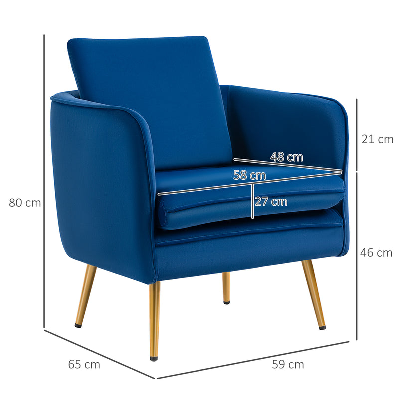 Poltrona Imbottita 63x61x80 cm in Velluto Blu-3