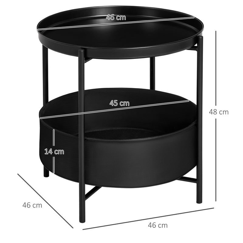 Tavolino da Caffè Ø46x48 cm in Acciaio con Cestino in Tessuto Nero-3