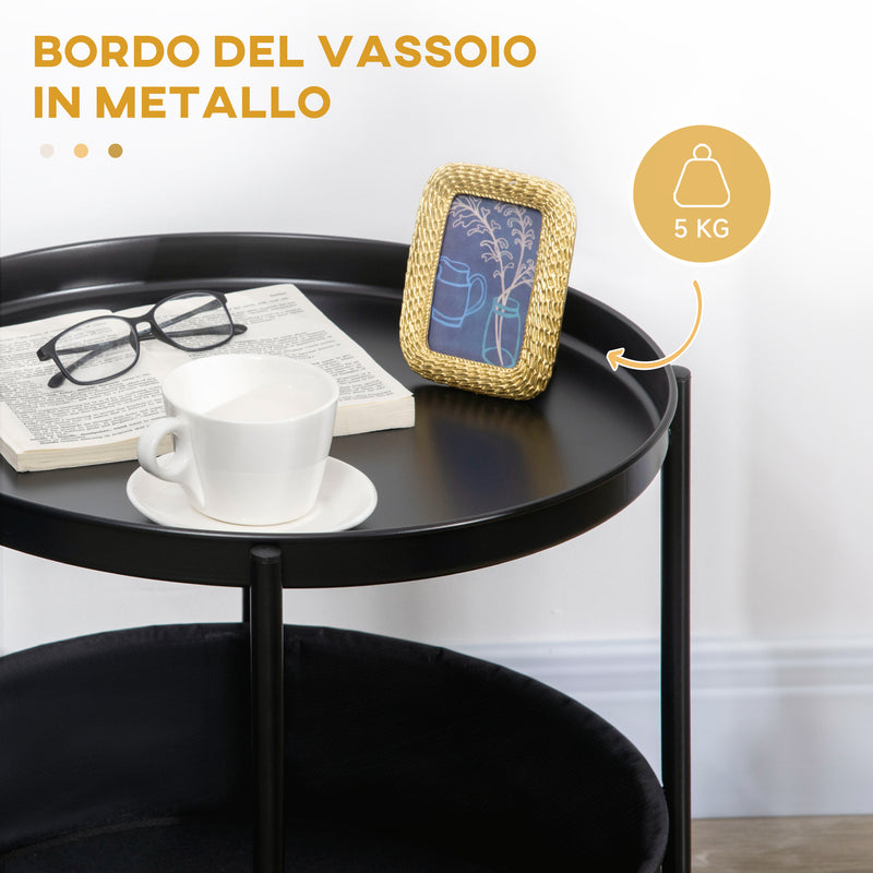 Tavolino da Caffè Ø46x48 cm in Acciaio con Cestino in Tessuto Nero-7