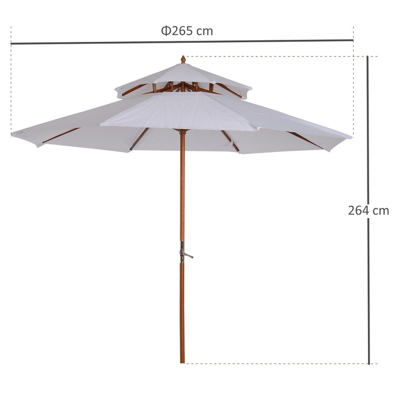 Ombrellone da Giardino in Legno Ø2.7m con Doppio Tetto Crema -3