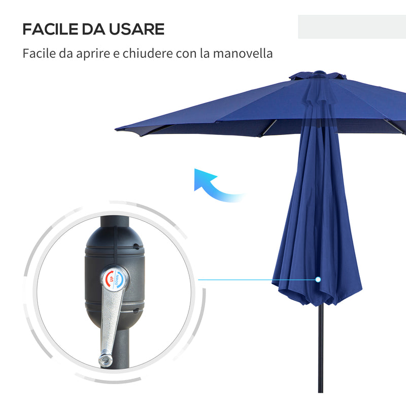 Ombrellone da Giardino Ø300 cm in Metallo e Poliestere Blu-5