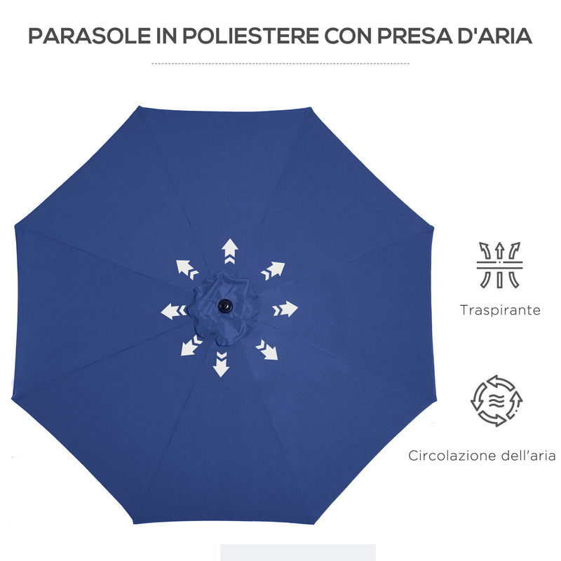 Ombrellone da Giardino Ø300 cm in Metallo e Poliestere Blu-8