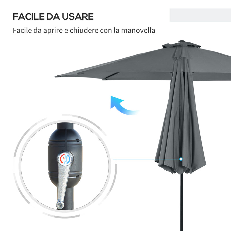 Ombrellone da Giardino Ø300 cm in Metallo e Poliestere Grigio Scuro-5