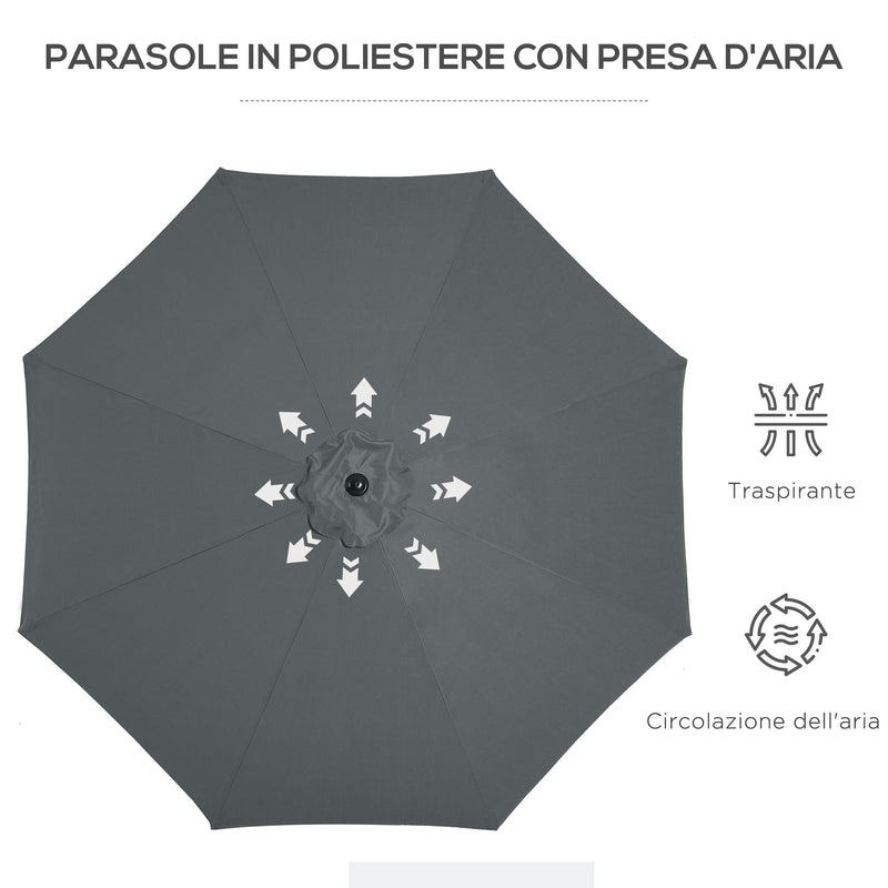 Ombrellone da Giardino Ø300 cm in Metallo e Poliestere Grigio Scuro-8