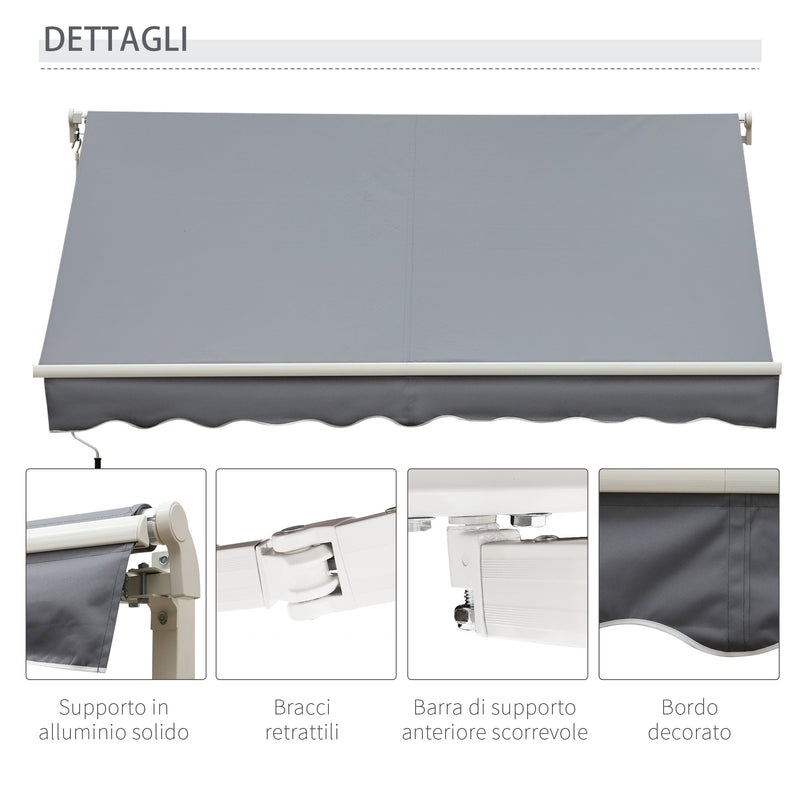 Tenda da Sole Avvolgibile a Parete 395x245 cm in Metallo e Poliestere Grigio-7