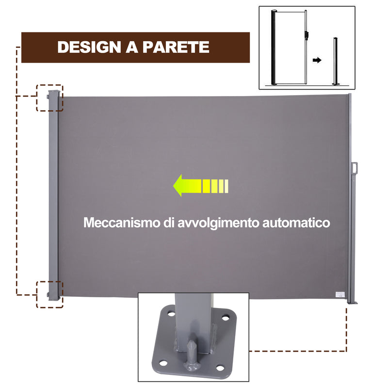 Tenda Laterale Frangivista da Giardino 3x1,60m in Alluminio e Tessuto  Grigio-4