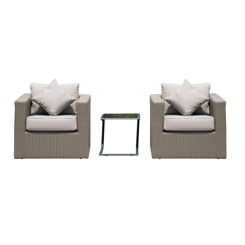 Set Salotto da Giardino in Rattan Sintetico 2 Poltrone e Tavolino Grigio -1