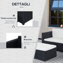 Set Salotto da Giardino in Rattan Sintetico Divano e Poggiapiedi con Cuscini Nero -6