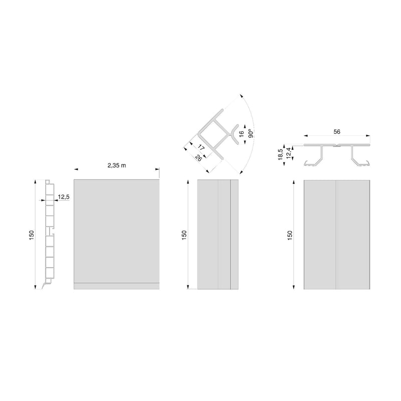 Kit Battiscopa da Cucina con Accessori H 150 mm in Tecnoplastica Emuca Nero-2