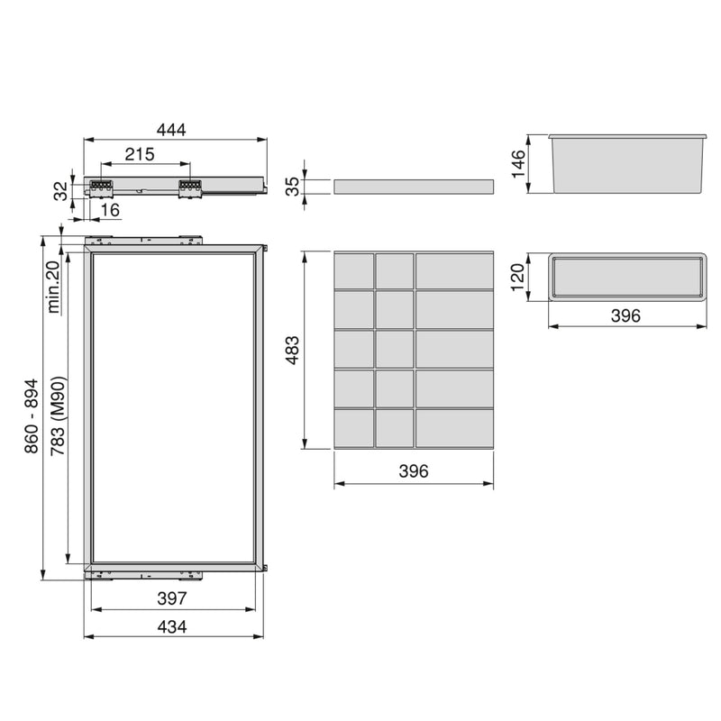 Kit Cassetto Organizzatore e Telaio per Armadio 900 mm in Alluminio e Plastica  Emuca Grigio Pietra – acquista su Giordano Shop