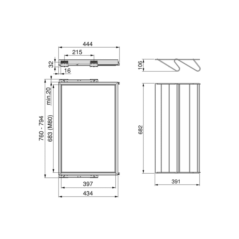 Kit Cassetto Portascarpe e Telaio per Armadio 800 mm in Alluminio e Plastica Emuca Nero-2