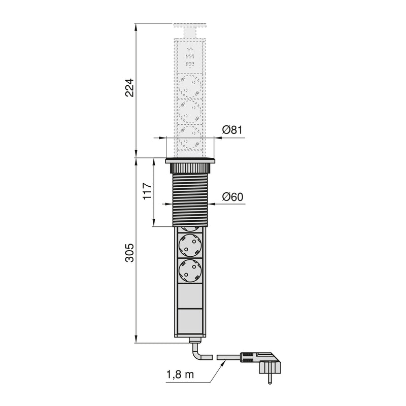 Multipresa Estraibile Vertikal in Alluminio e Plastica Emuca -2