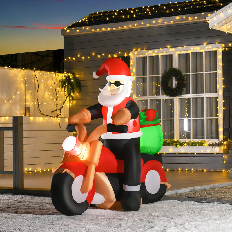 Babbo Natale Gonfiabile 180x90x165 cm con Motocicletta e Luci LED Multicolore-2