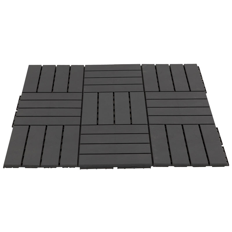 Set 9 Mattonelle a Incasto Effetto Legno 30x30x2 cm  Deck Nero-1