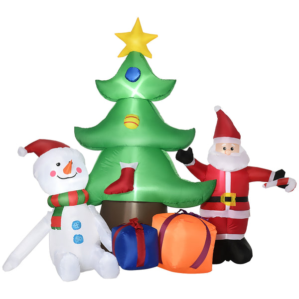 Babbo Natale con Albero e Pupazzo di Neve Gonfiabile 210x92x190 cm con Luci LED Bianche online