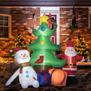 Babbo Natale con Albero e Pupazzo di Neve Gonfiabile 210x92x190 cm con Luci LED Bianche-2