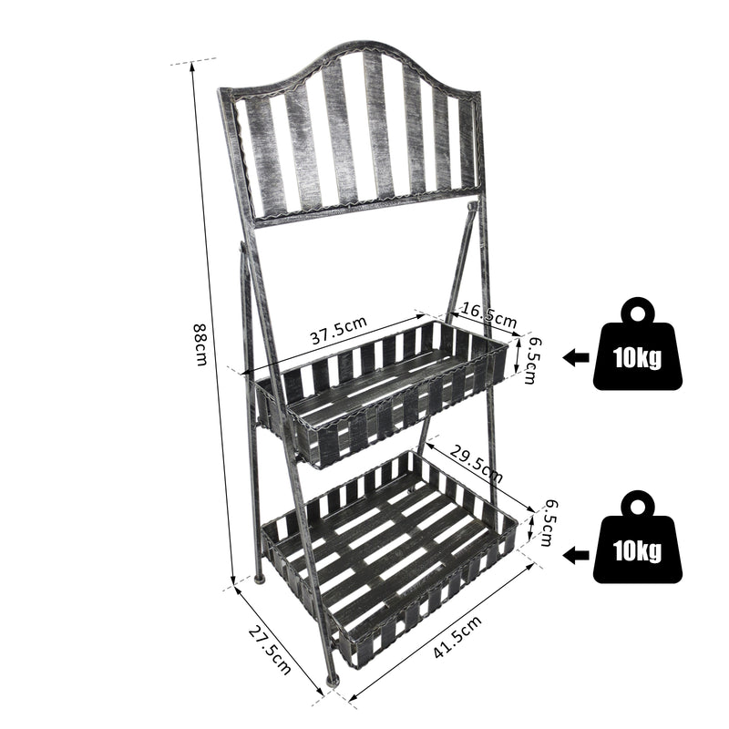 Portapiante Scaffale 2 Ripiani in Alluminio Anticato Nero 41.5x27.5x88 cm -7