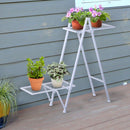 Fioriera Stand Porta Fiori a 2 Ripiani in Metallo Bianco 86x24x81 cm -2