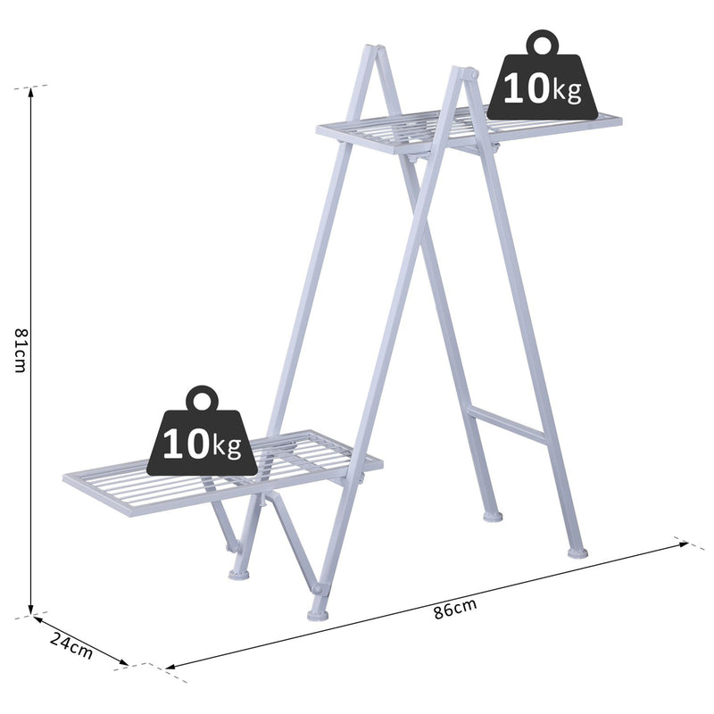 Fioriera Stand Porta Fiori a 2 Ripiani in Metallo Bianco 86x24x81 cm -3