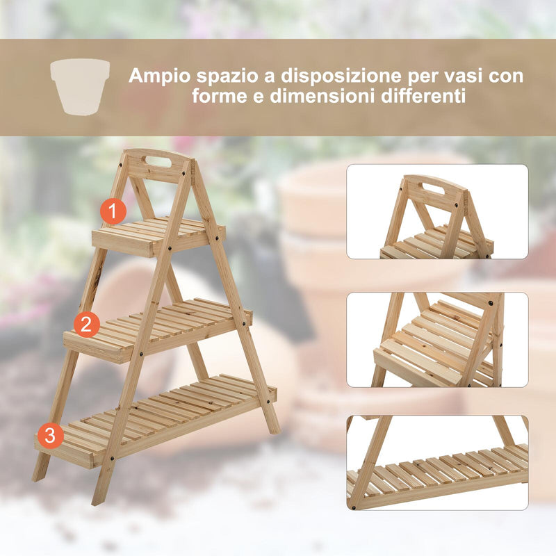 Portapiante Fioriera 3 Livelli 86x28x100 cm Piramide in Legno di Abete Bianco -5