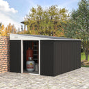 Casetta Box da Giardino 345x280,5x169-201 cm Porta Scorrevole in Acciaio Nero-2