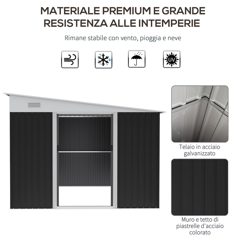 Casetta Box da Giardino 345x280,5x169-201 cm Porta Scorrevole in Acciaio Nero-5