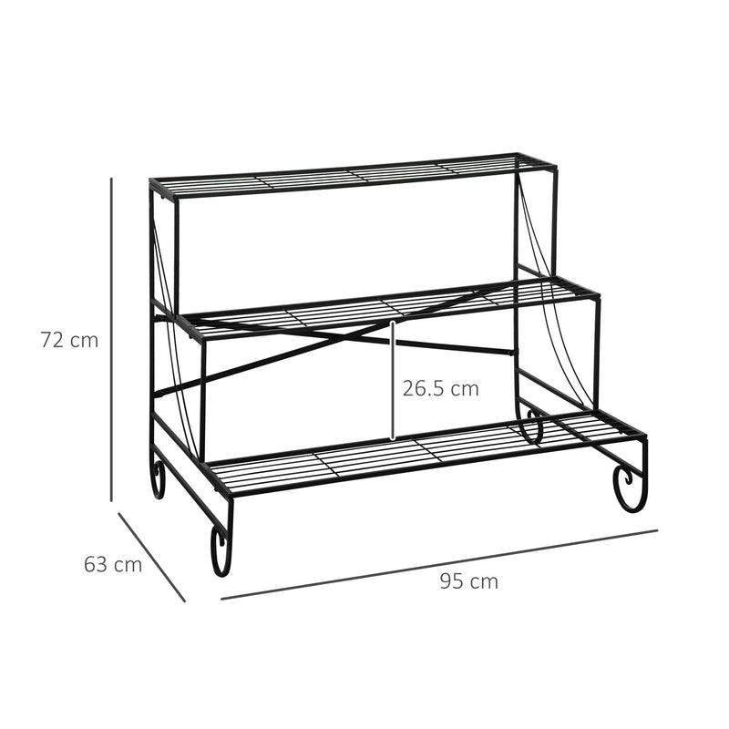 Portapiante 3 Ripiani 95x 63x 72 cm in Ferro Battuto Nero-3