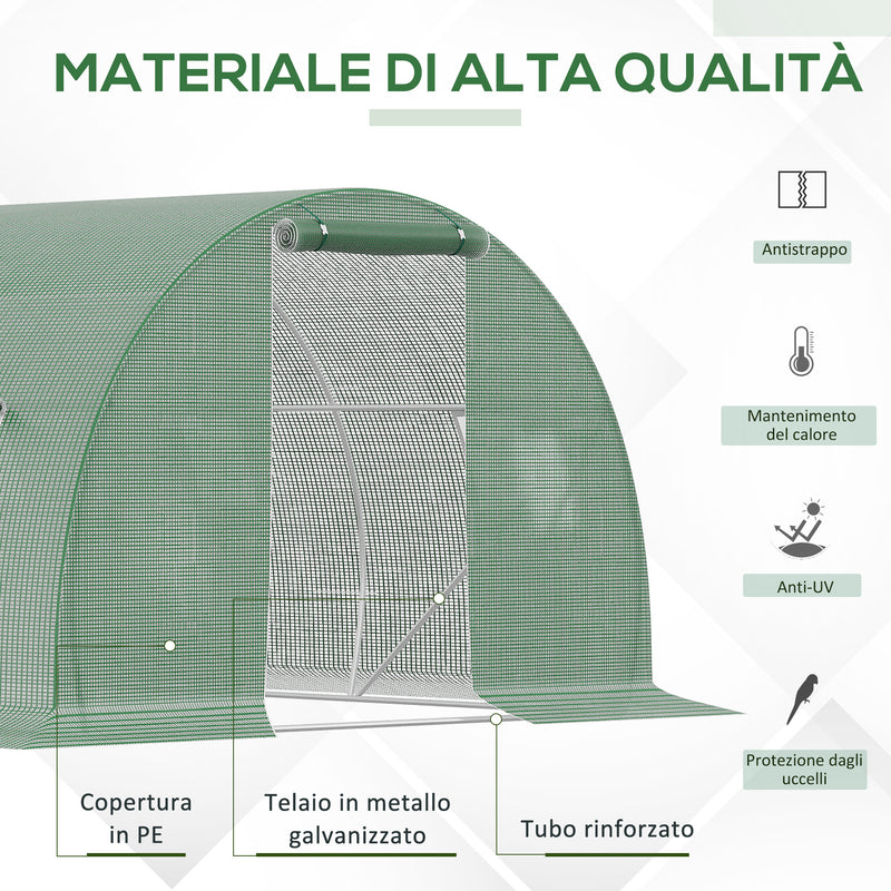 Serra a Tunnel 450x300x200 cm Porta Avvolgibile e 6 Finestre Verde-4