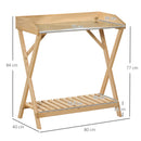 Tavolino da Giardino 80x40x84 cm in Legno con Piano in Metallo Antiruggine-3