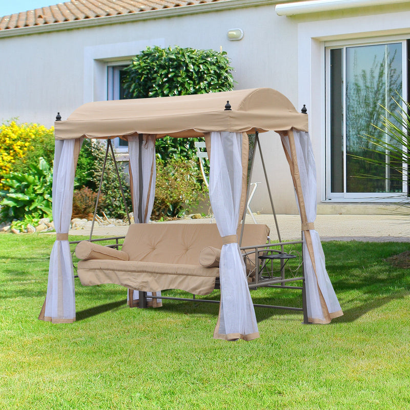 Dondolo da Giardino 3 Posti con Gazebo e Zanzariera 206x119x207 cm  Beige-2