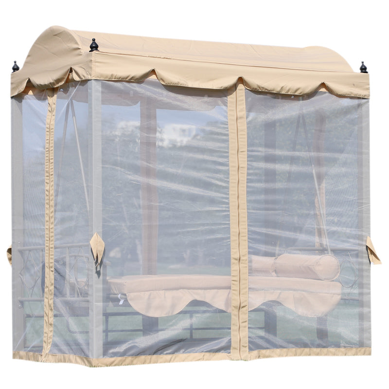 Dondolo da Giardino 3 Posti con Gazebo e Zanzariera 206x119x207 cm  Beige-4