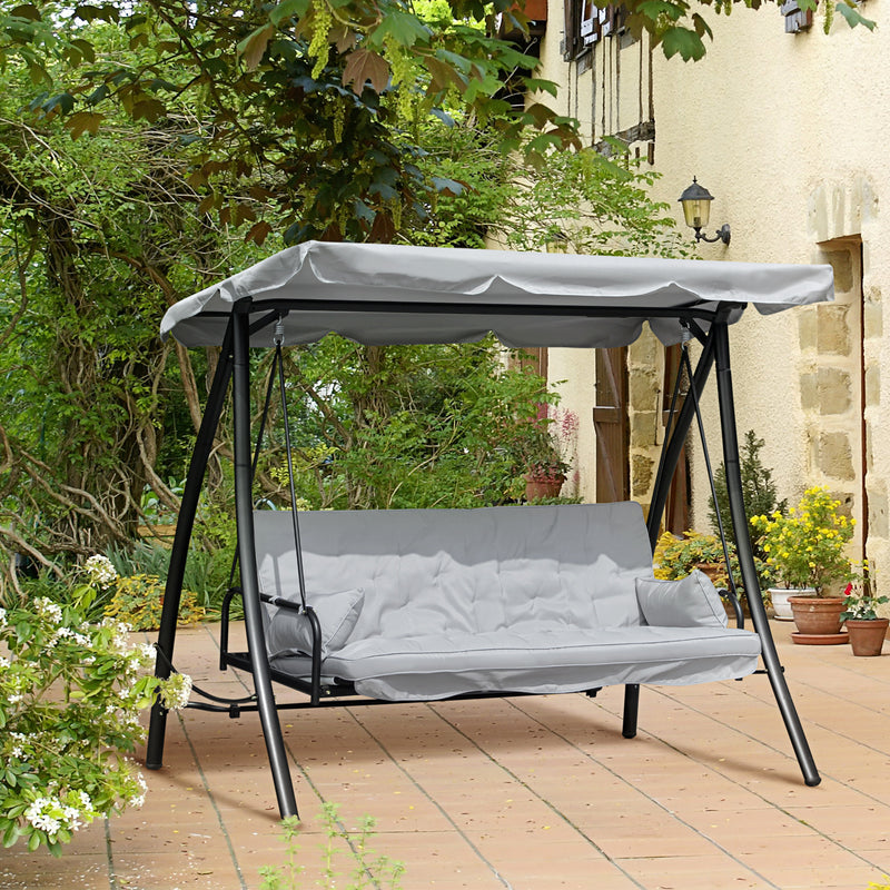 Dondolo Letto 3 Posti da Giardino 209x114x170 cm in Metallo e Poliestere Grigio-2