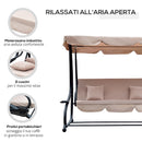 Dondolo 3 Posti da Giardino con Schienale Reclinabile per Funzione Letto Beige-5