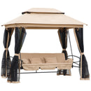 Dondolo 3 Posti 256x172x248 cm con Copertura a Gazebo e Zanzariera Beige e Nero-1