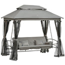 Dondolo Letto 3 Posti con Gazebo da Giardino 256x172x248 cm con Zanzariera e Cuscini Grigio-1