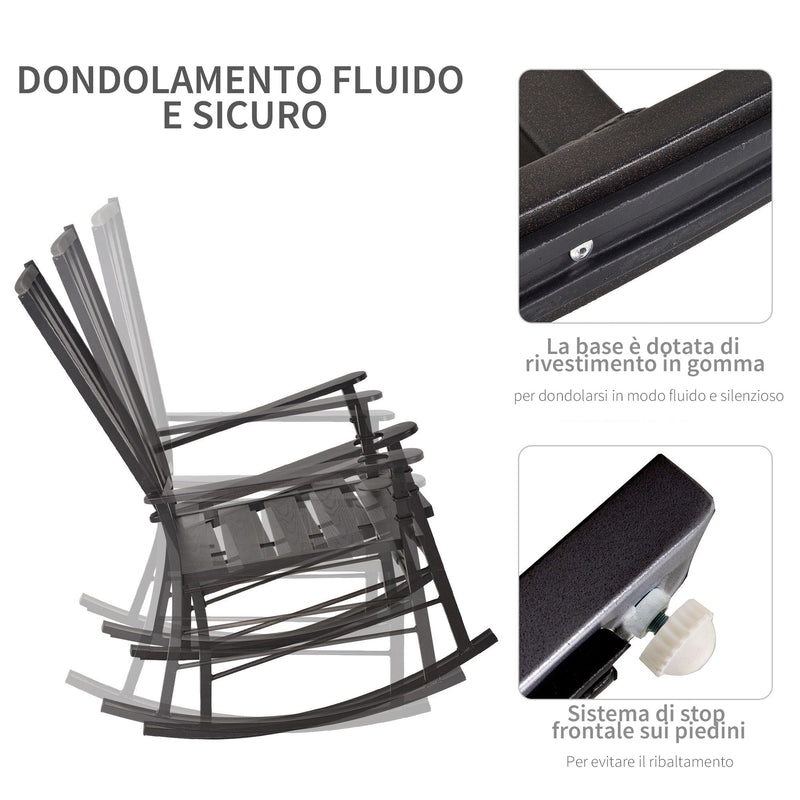 Sedia a Dondolo con Braccioli 68,5x87x113 cm in Acciaio Nero-5