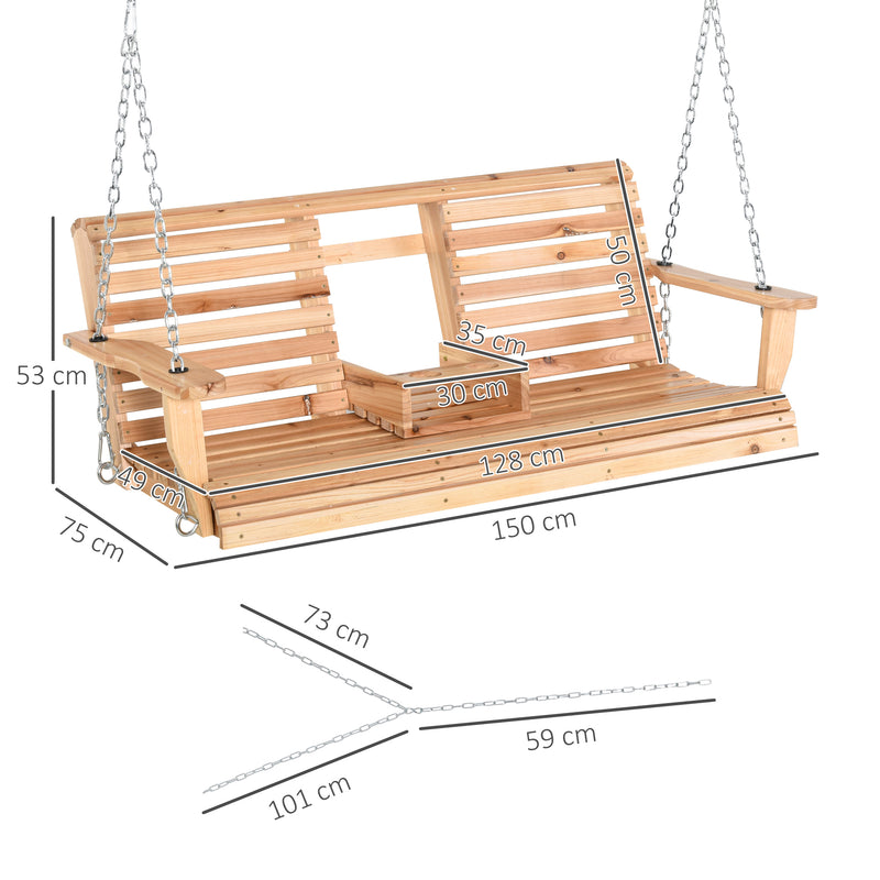 Dondolo 3 Posti Sospeso 150x75x53 cm con Tavolino Pieghevole in Legno-2