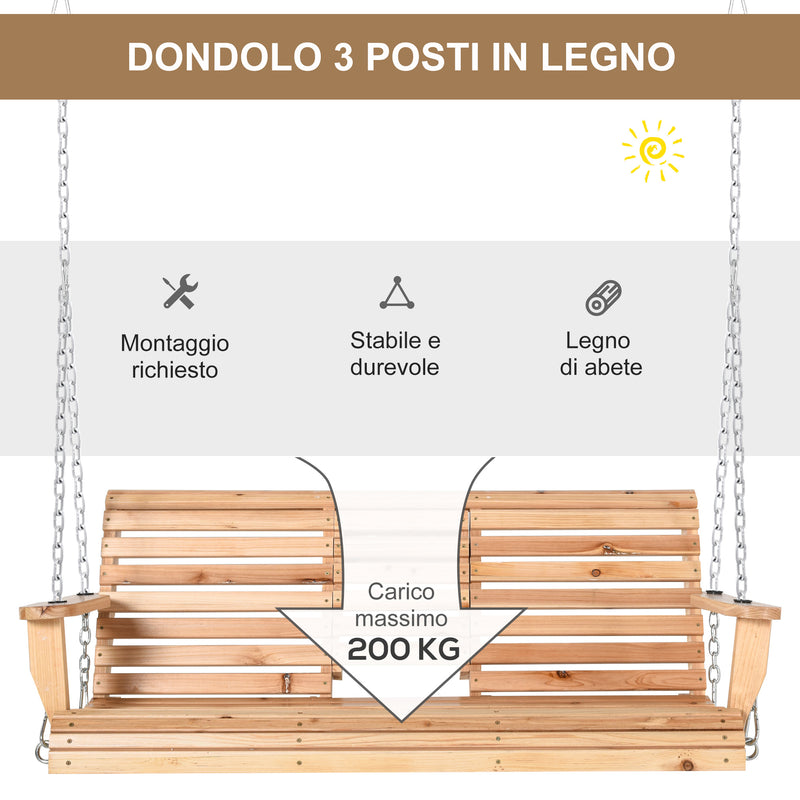 Dondolo 3 Posti Sospeso 150x75x53 cm con Tavolino Pieghevole in Legno-3