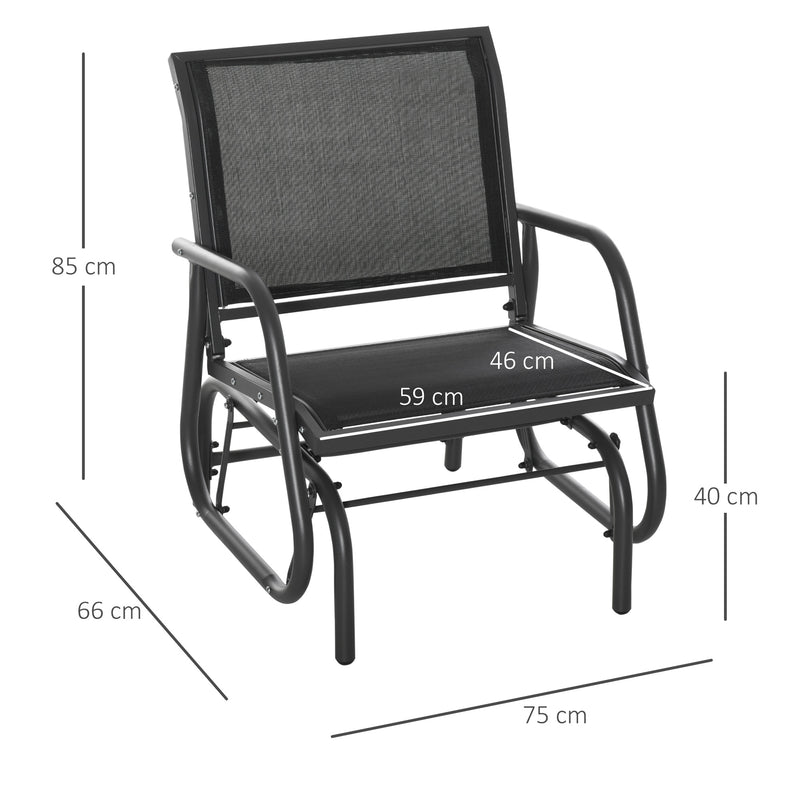 Sedia a Dondolo da Giardino 75x66x85 cm in Metallo e Textilene Nero-3