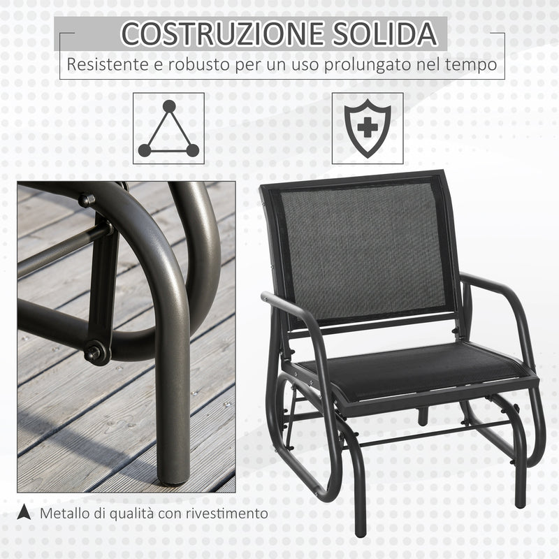 Sedia a Dondolo da Giardino 75x66x85 cm in Metallo e Textilene Nero-5