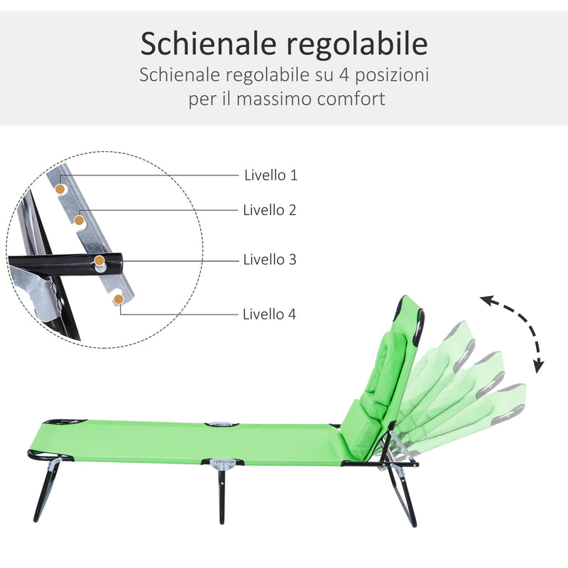 Lettino Sdraio Pieghevole 187x58x36 cm in Acciaio e Tessuto Oxford Verde-4